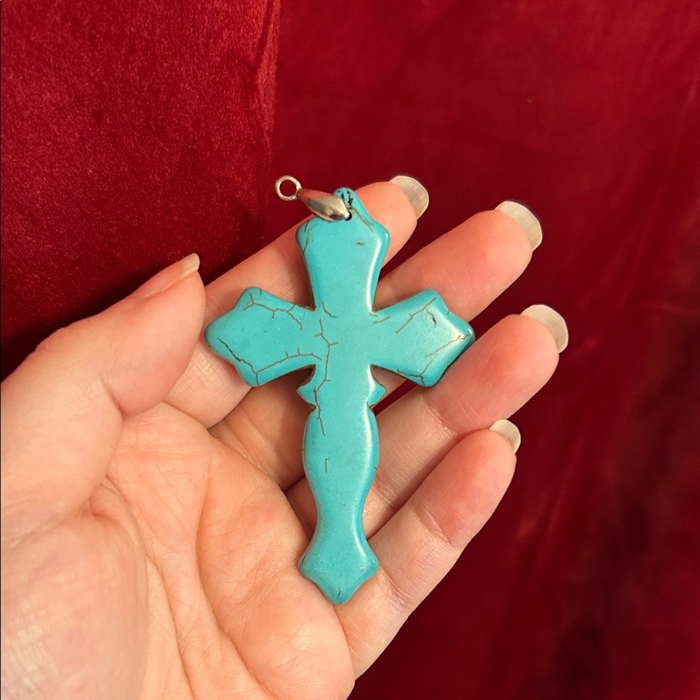 Faux Turquoise Cross Pendant